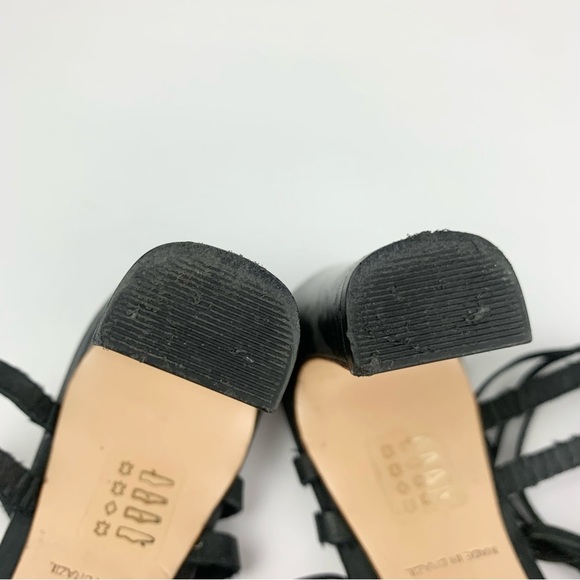 Raye Kendall Black Wrap Ankle Tie Lace Sandal Peep Heels Black Leather 10 - Picture 15 of 15